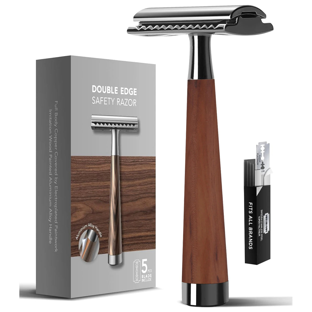 Double Edge Safety Razor — Wood Handle Gift Set