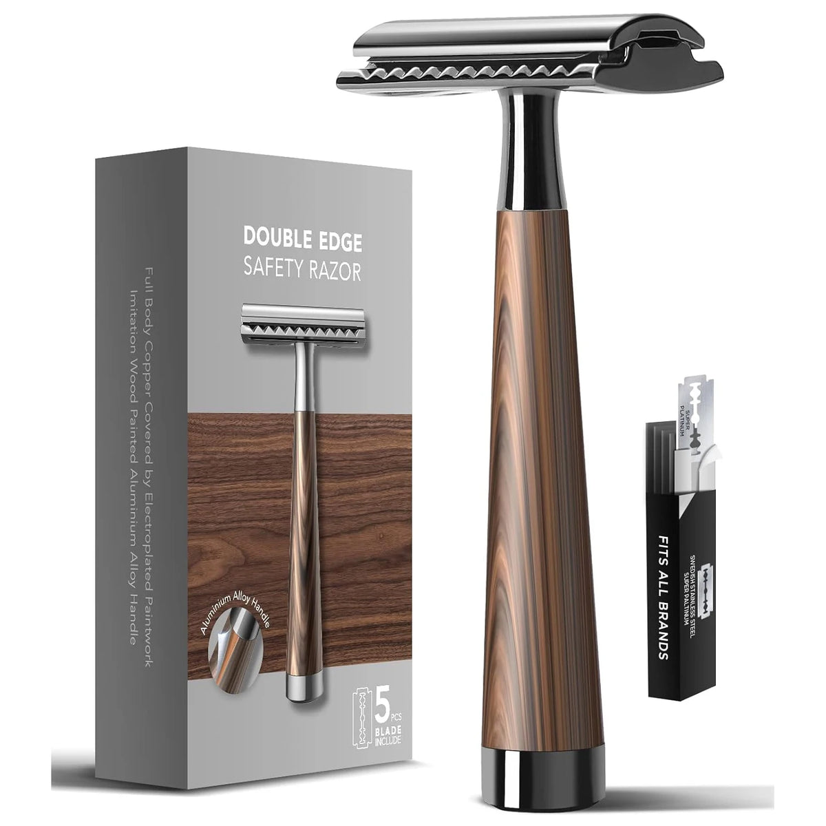 Double Edge Safety Razor — Wood Handle Gift Set