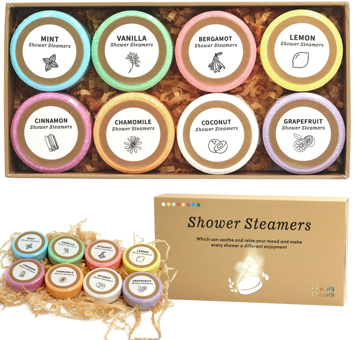 Shower steamers gift box with 8 aromatherapy scents
