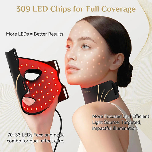 LED face mask showing red light therapy LEDs illuminated