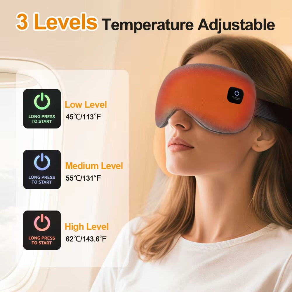 Heated eye mask folded showing compact portable design